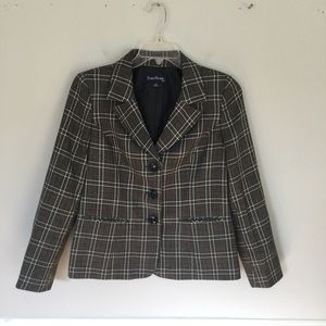 Evan Picone Size 10 Women's 2 Pocket Gray White Plaid Blazer careerwear